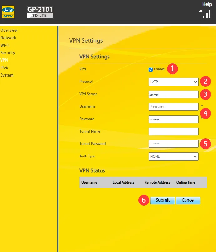 آموزش نصب vpn روی مودم ایرانسل - مرحله 3